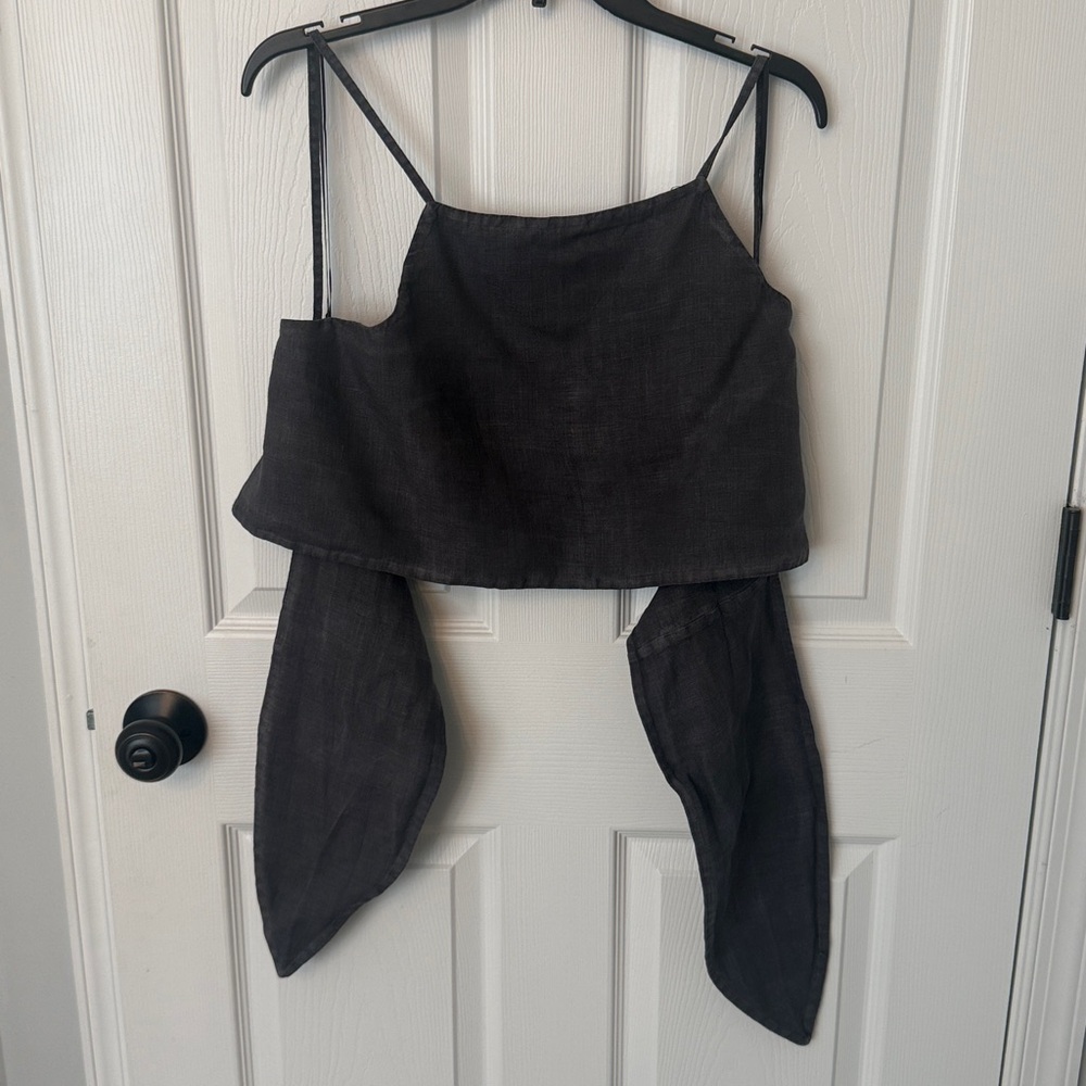 Zara Tie-Back Linen Crop Top - Picture 5 of 5